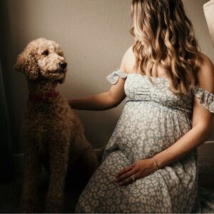 Off-Shoulder Blue and White Floral Dress
